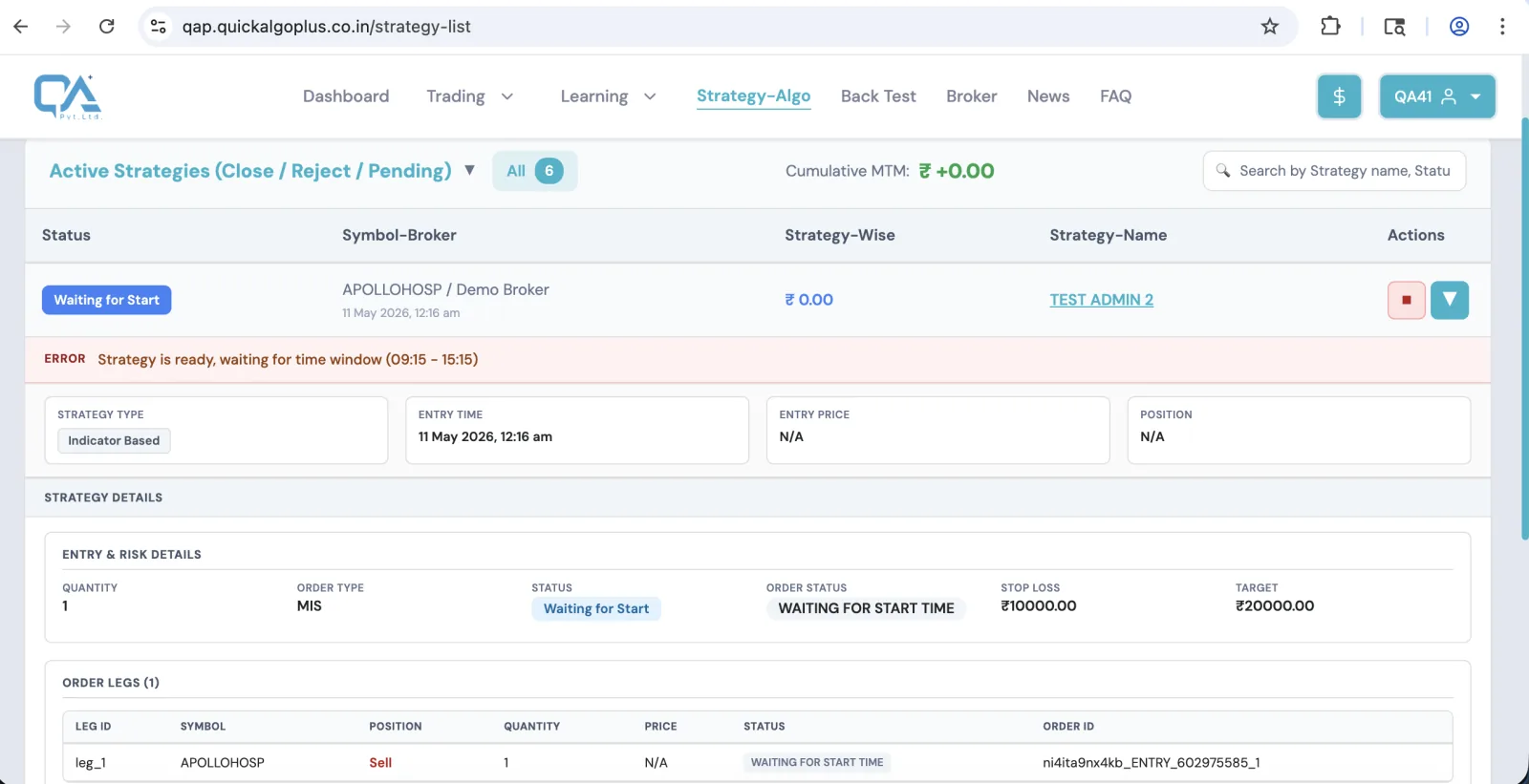 Active strategies running live